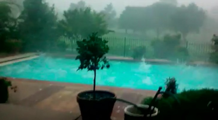 Ele estava a filmar uma violenta tempestade… Mas quando olhou para a piscina… Assustador!