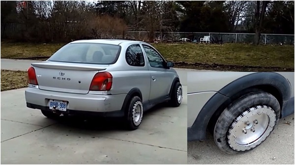 Este carro parece ter umas rodas estranhas, mas espera até veres o que ele é capaz de fazer…