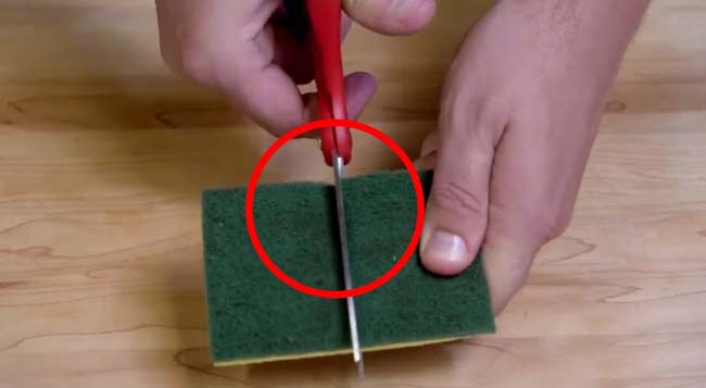 Ele corta uma esponja ao meio e mostra como limpar recipientes impossíveis!