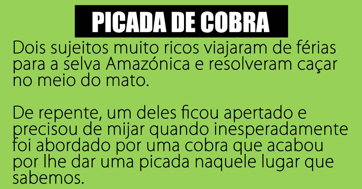 Uma cobra foi mordê-lo naquele lugar que sabemos…