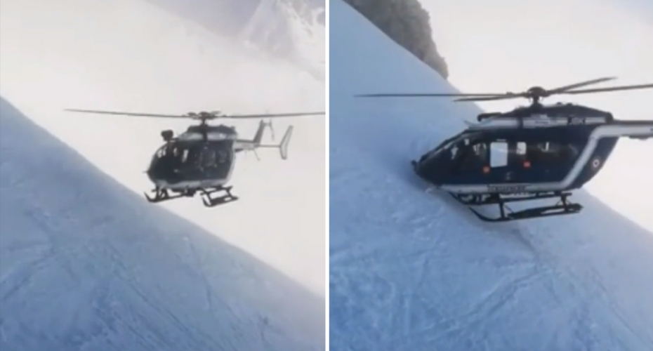 A incrível manobra feita por piloto de helicóptero durante um resgate na neve